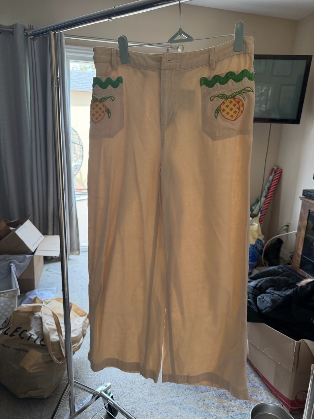 BDG Joey Embroidered Pants wideleg fit and embroidered pockets green wavy trim 2 - Picture 5 of 8